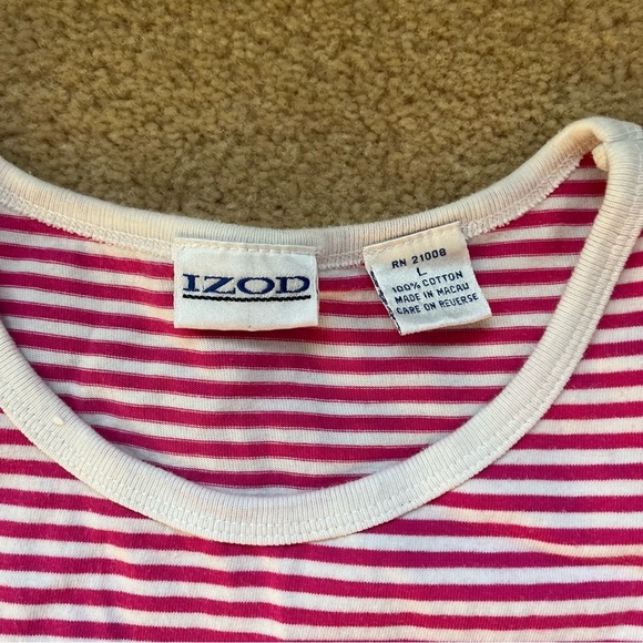 Izod Women’s Pink & White Striped Basic Tank Top - Size L - VGUC - 100% Cotton - Picture 3 of 5